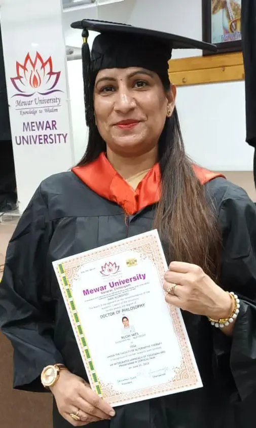 Dr. Ruchi Vats with her doctoral qualification